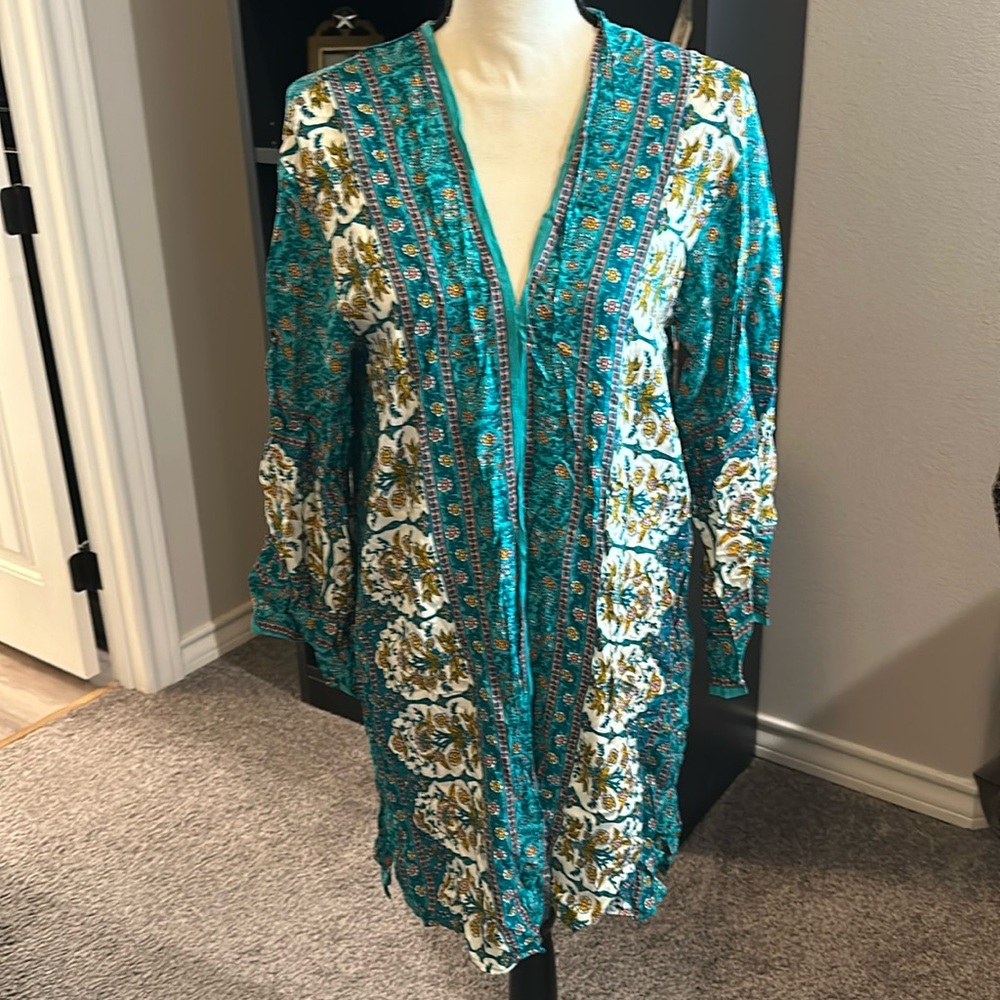 Teal & cream lightweight duster